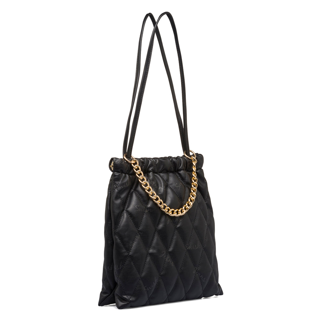 Borsa a spalla nera trapuntata da donna con catenina Swish Jeans