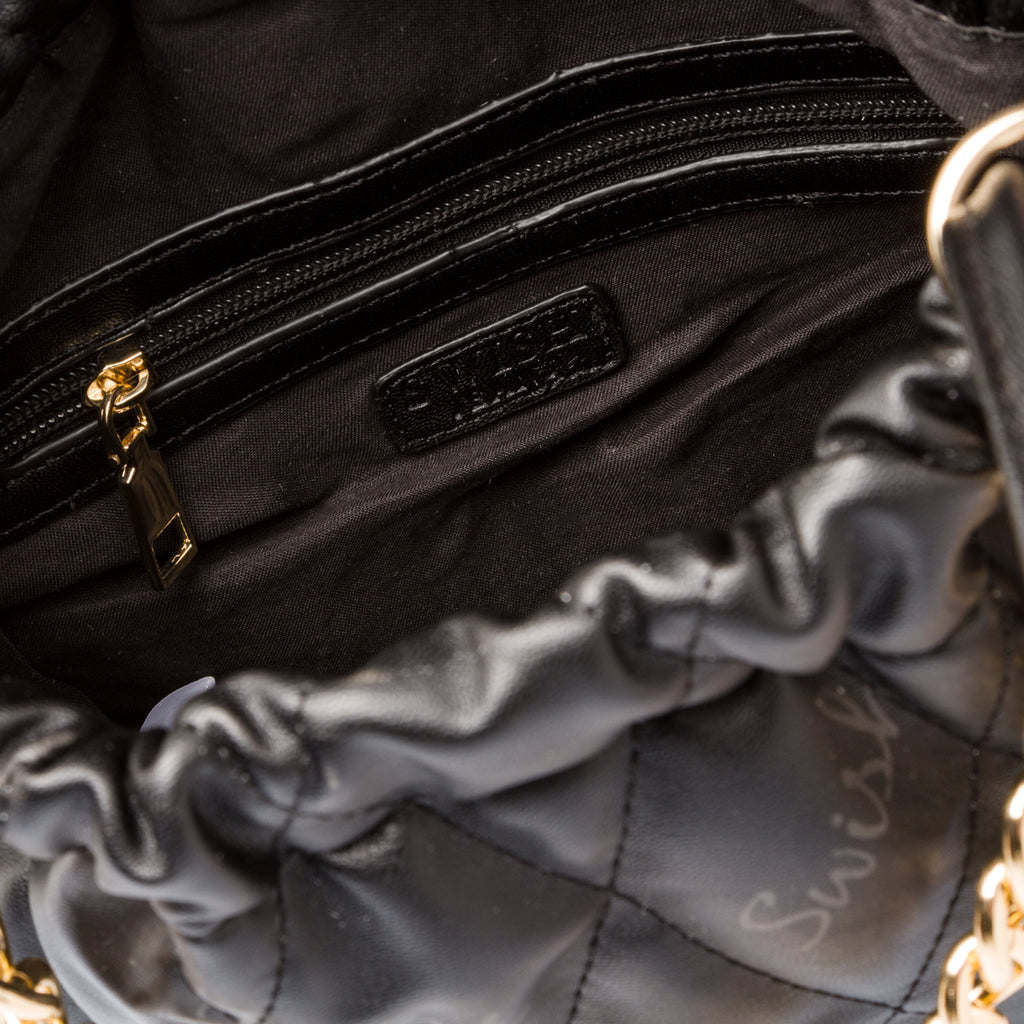 Borsa a spalla nera trapuntata da donna con catenina Swish Jeans
