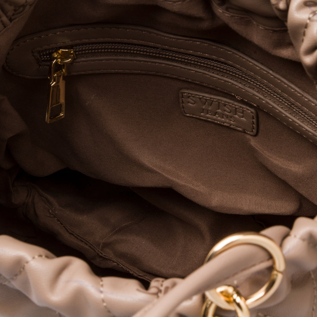 Borsa a spalla taupe trapuntata da donna con catenina Swish Jeans