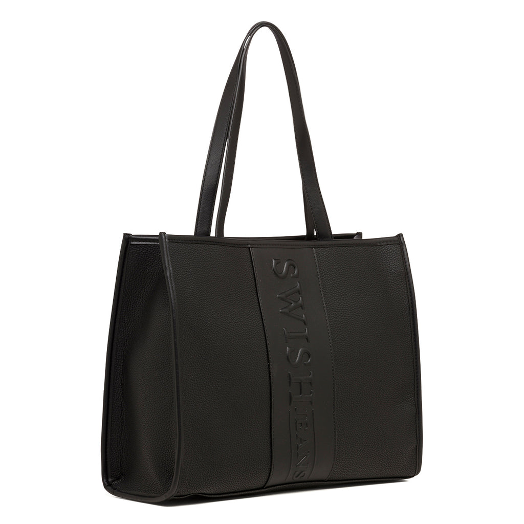 Borsa a spalla nera da donna con logo verticale Swish Jeans