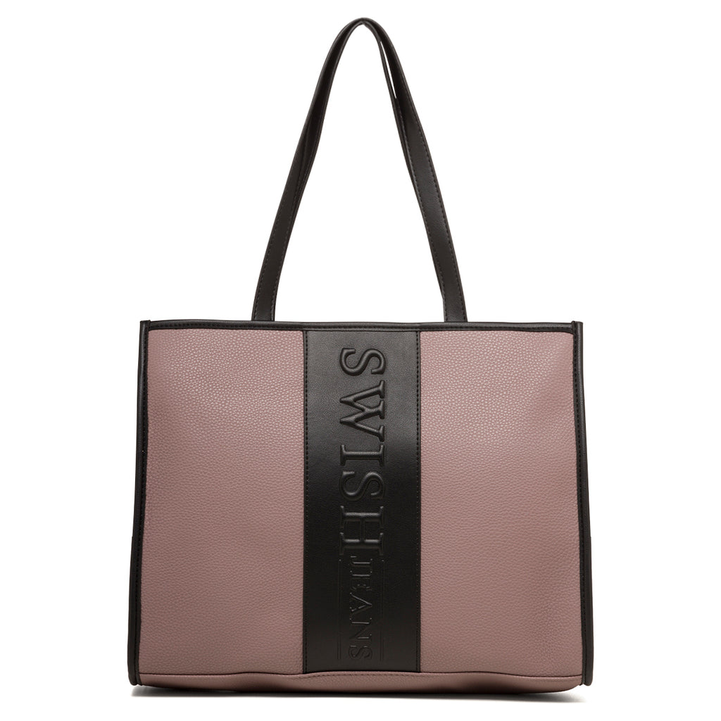 Borsa a spalla taupe da donna con logo verticale Swish Jeans