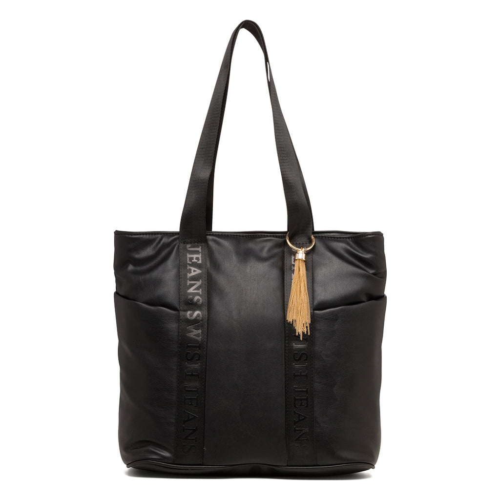 Borsa a spalla nera da donna con tasche laterali Swish Jeans
