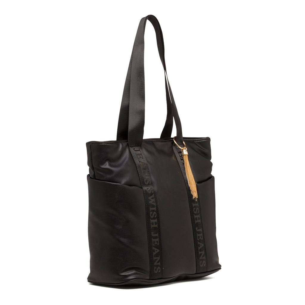 Borsa a spalla nera da donna con tasche laterali Swish Jeans