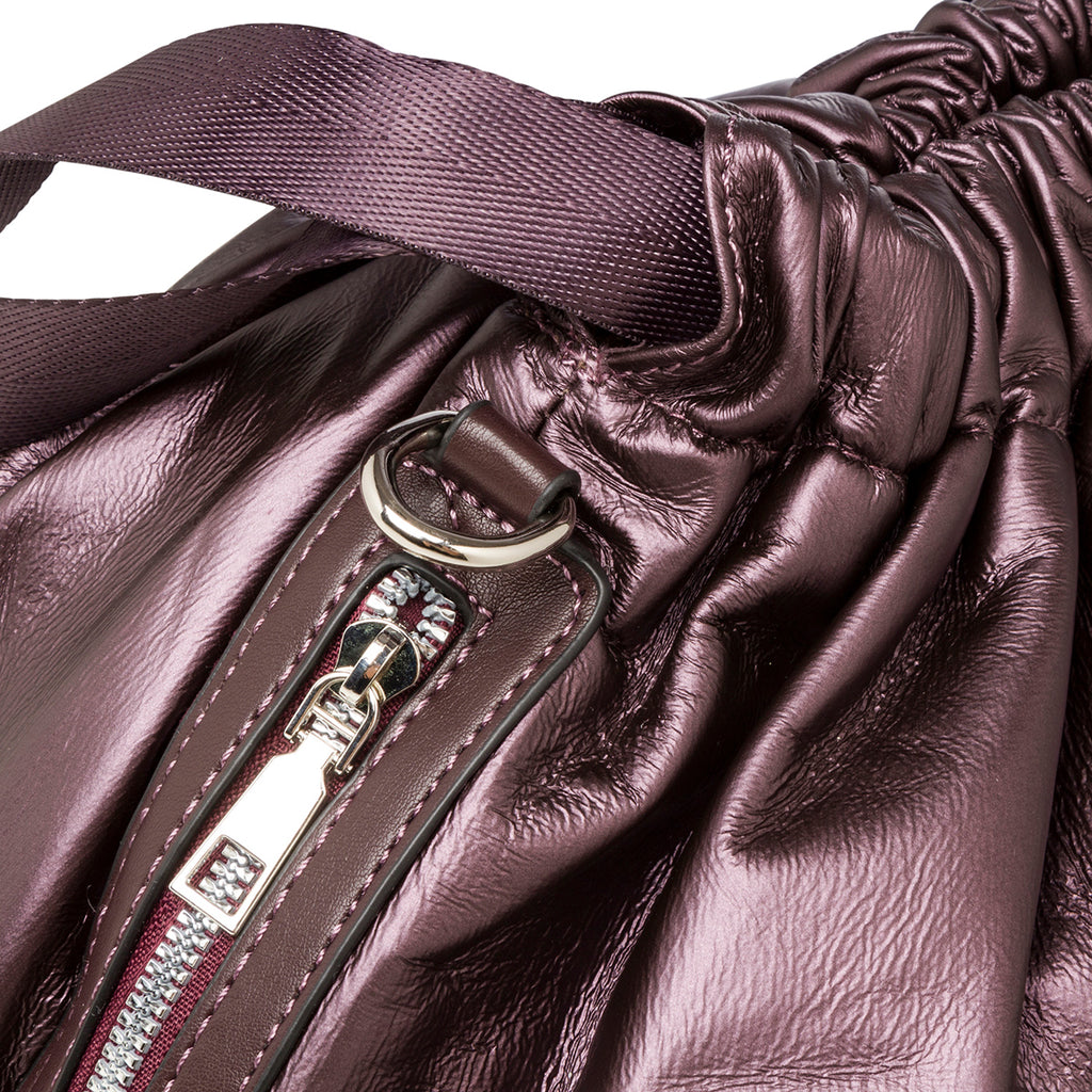 Borsa a spalla viola da donna con tasca frontale e logo argento Swish Jeans