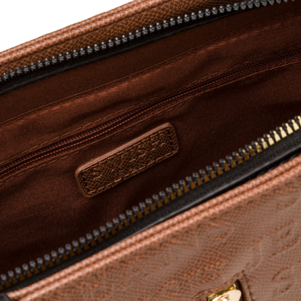 Borsa a spalla marrone da donna con zip verticale e monogramma Swish Jeans