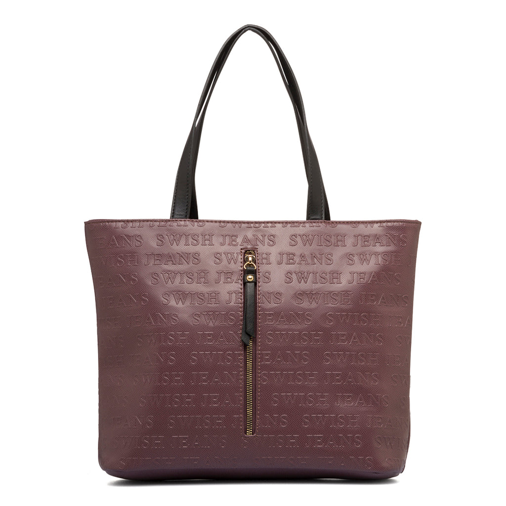 Borsa a spalla taupe da donna con zip verticale e monogramma Swish Jeans