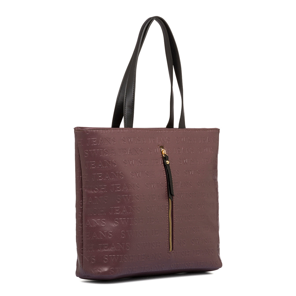 Borsa a spalla taupe da donna con zip verticale e monogramma Swish Jeans