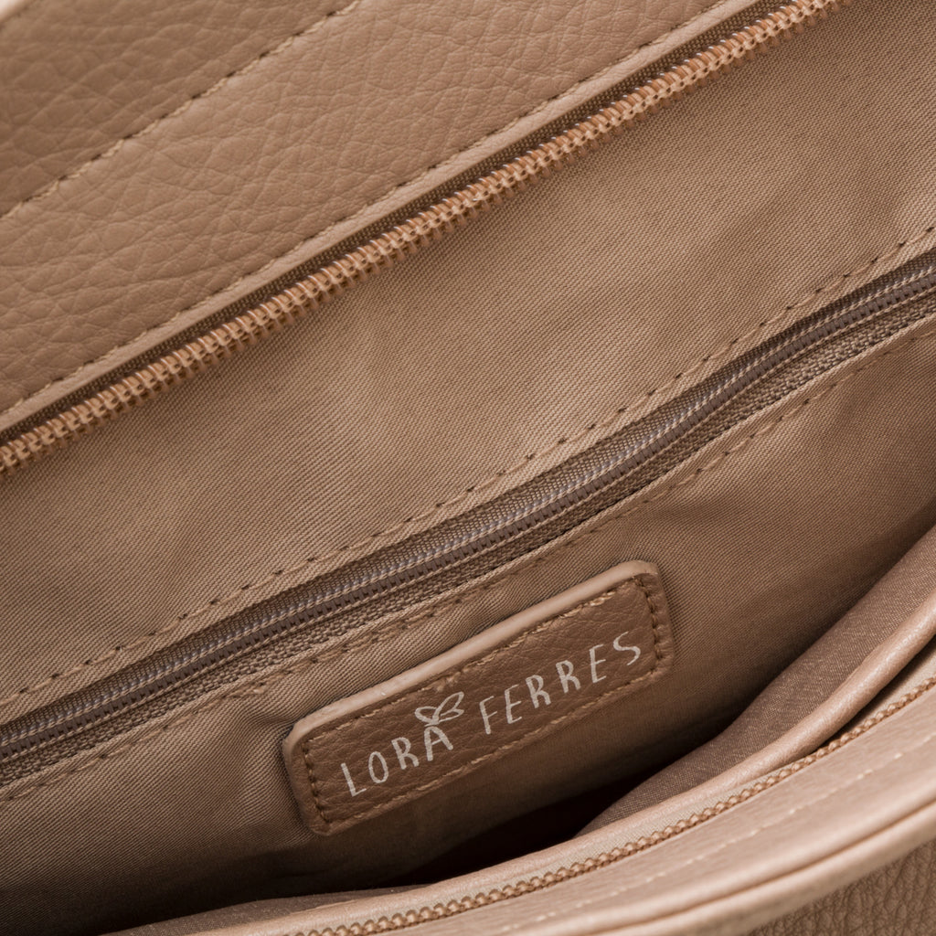 Borsa a spalla taupe da donna con chiusura a zip Lora Ferres