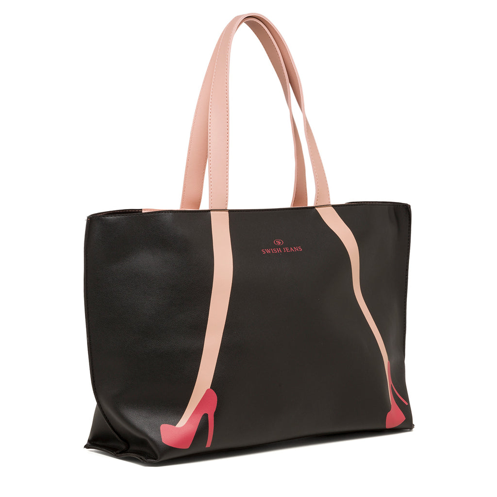 Borsa a spalla nera da donna con stampa Swish Jeans