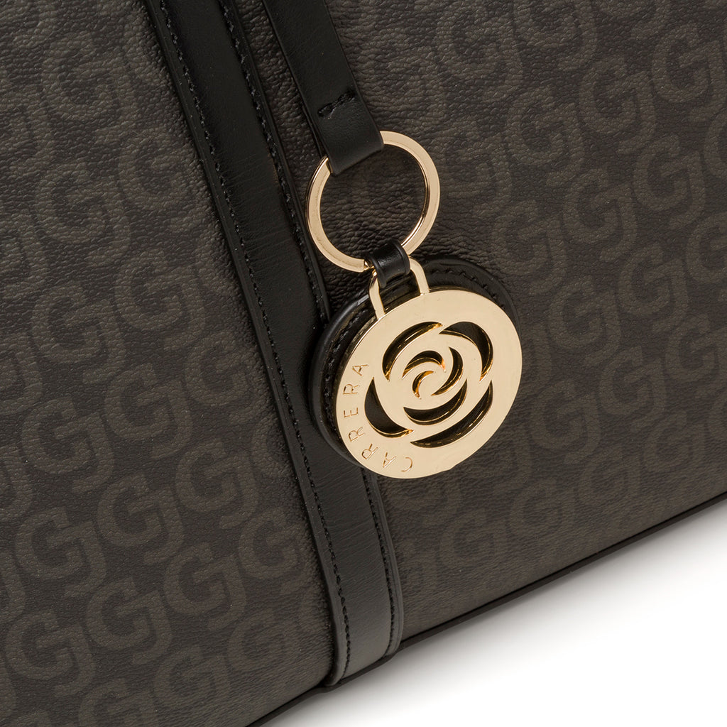 Borsa a spalla nera da donna con medaglione dorato e stampa monogramma Carrera Audrey