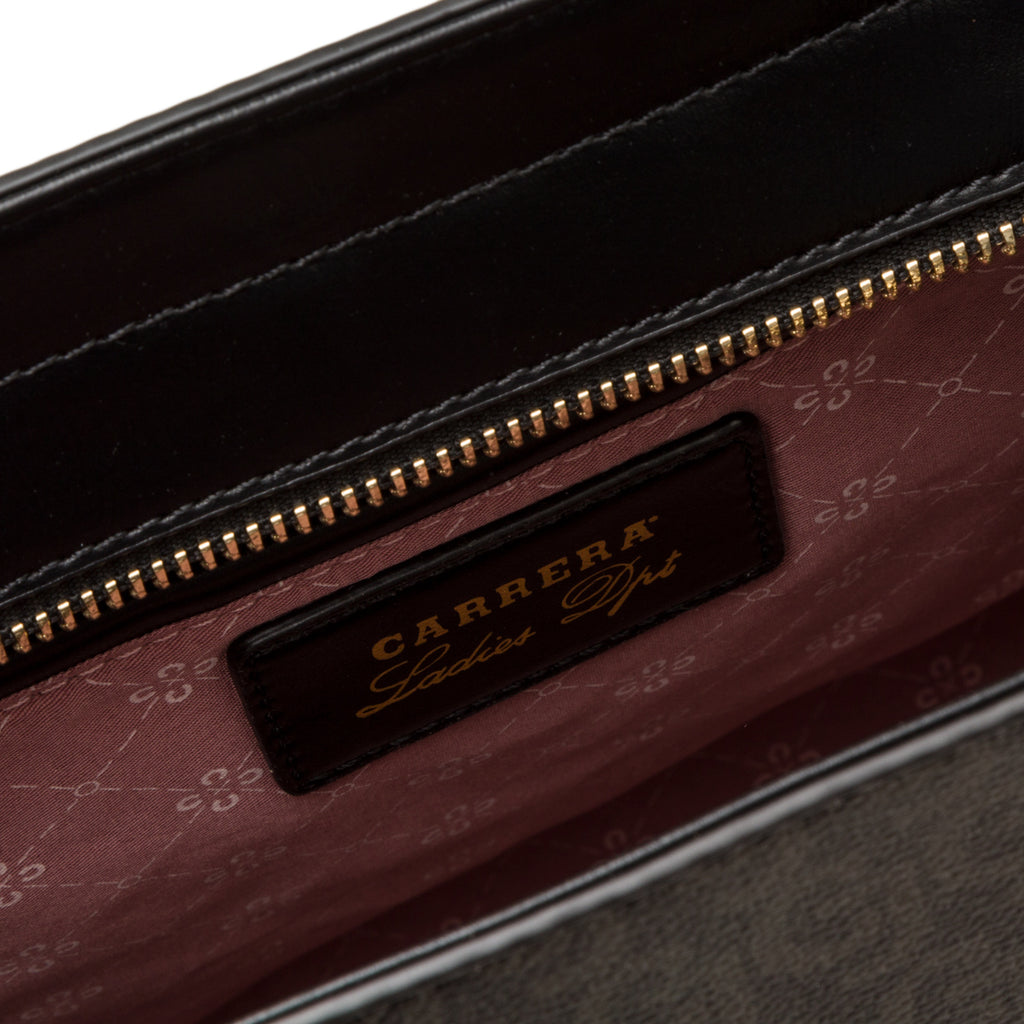 Borsa a spalla nera da donna con medaglione dorato e stampa monogramma Carrera Audrey