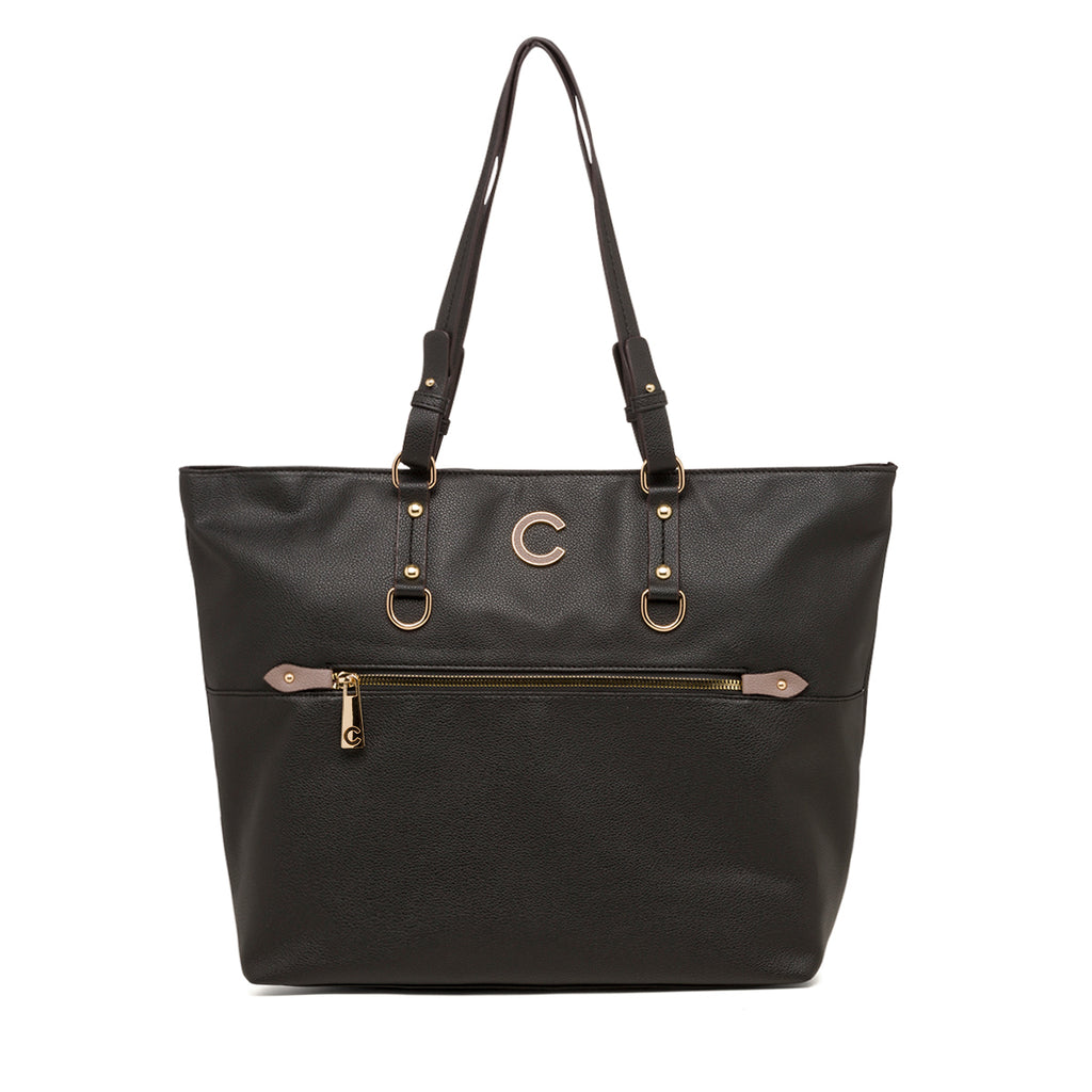 Borsa a spalla nera da donna con zip frontale Carrera First