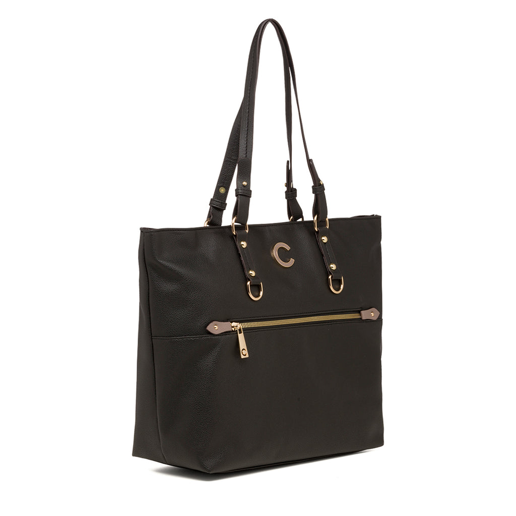 Borsa a spalla nera da donna con zip frontale Carrera First