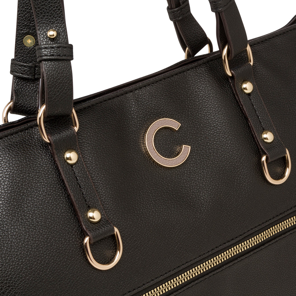 Borsa a spalla nera da donna con zip frontale Carrera First