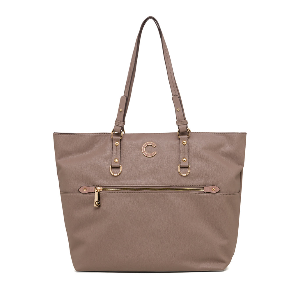 Borsa a spalla taupe da donna con zip frontale Carrera First
