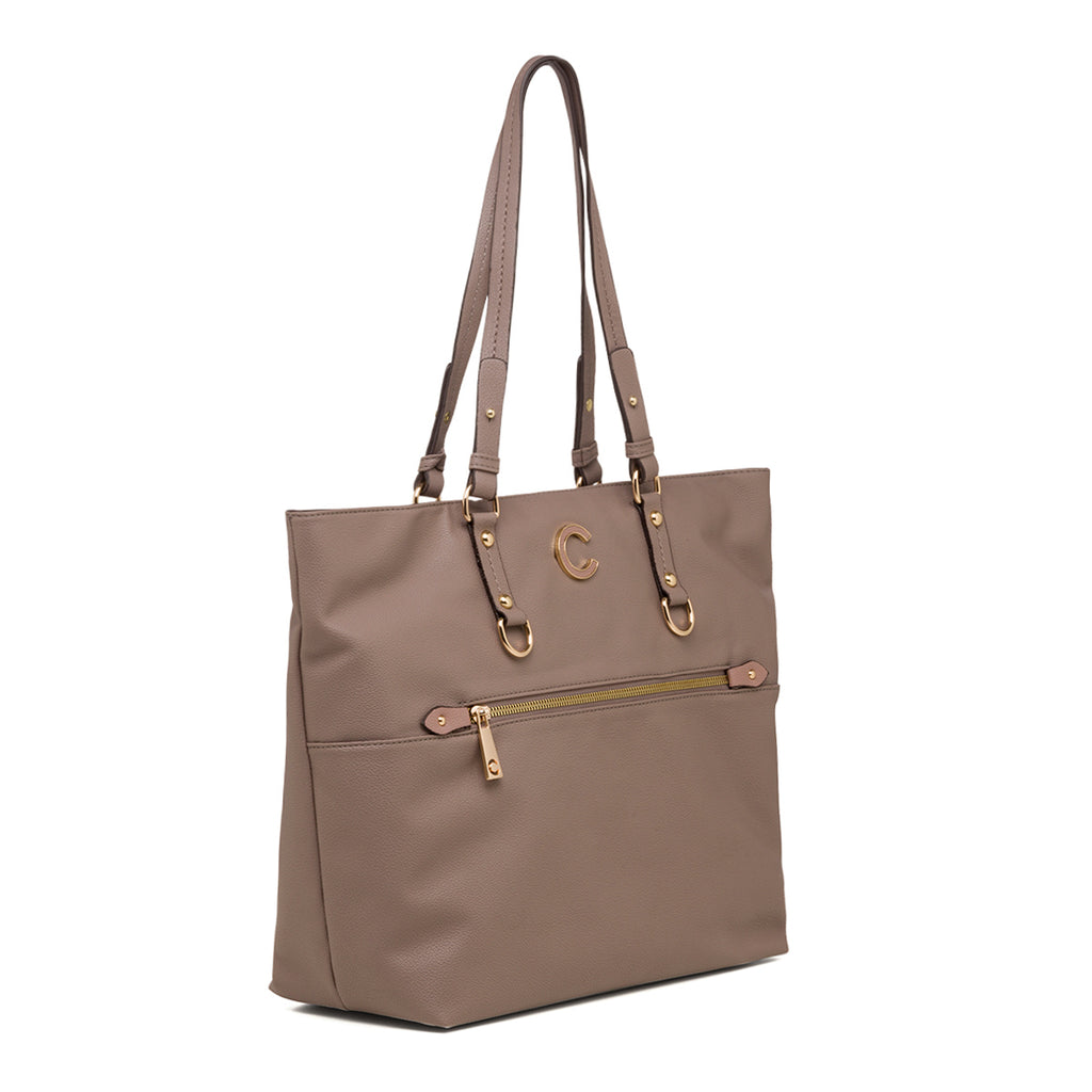 Borsa a spalla taupe da donna con zip frontale Carrera First