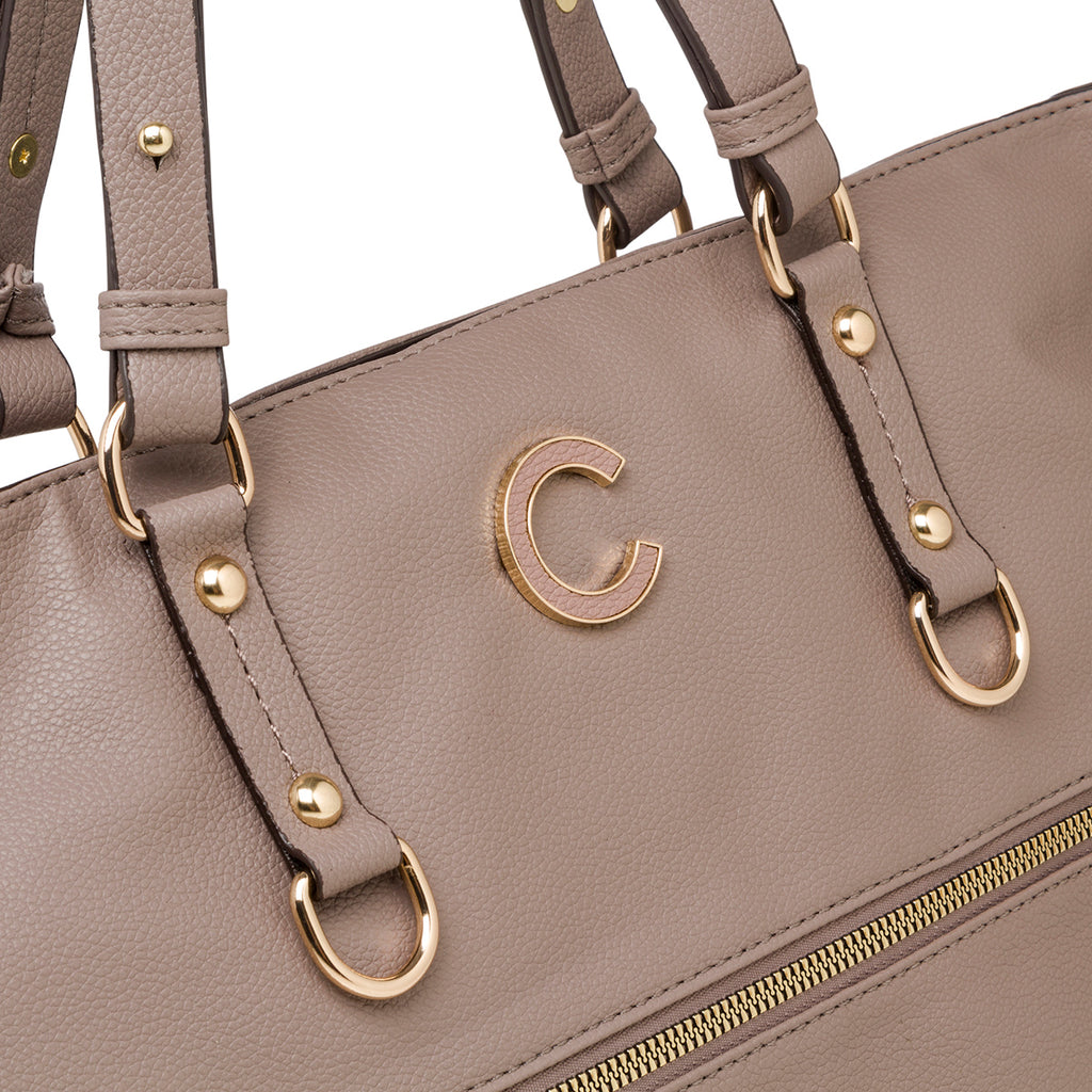 Borsa a spalla taupe da donna con zip frontale Carrera First