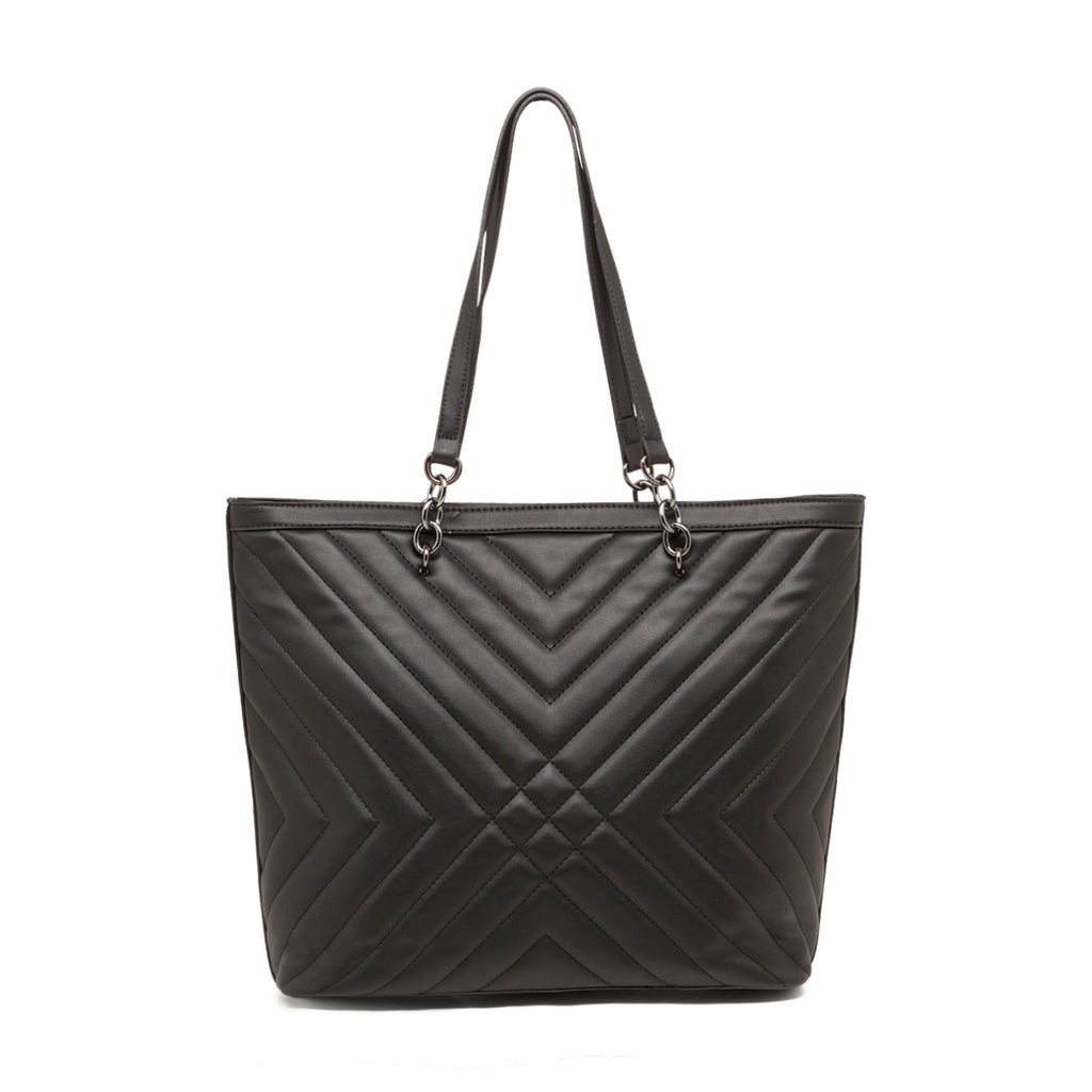 Borsa a spalla nera trapuntata da donna Lora Ferres