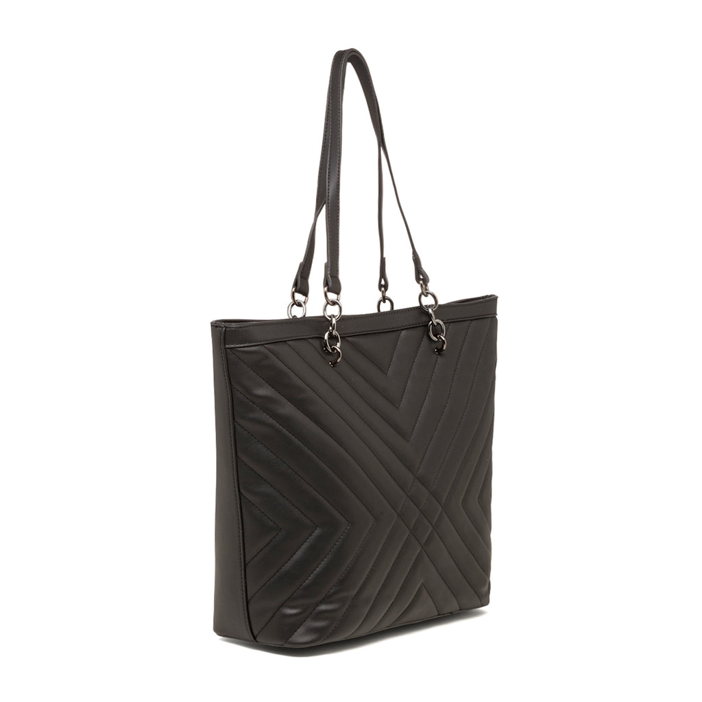 Borsa a spalla nera trapuntata da donna Lora Ferres