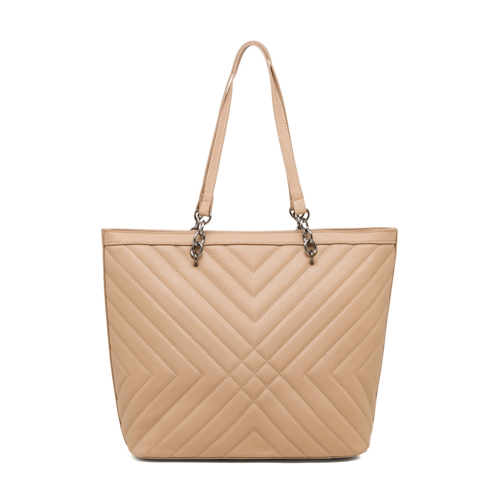 Borsa a spalla taupe trapuntata da donna Lora Ferres