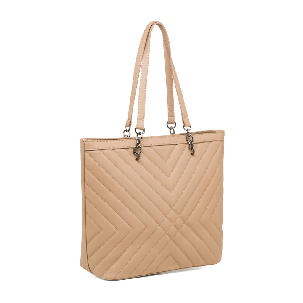 Borsa a spalla taupe trapuntata da donna Lora Ferres