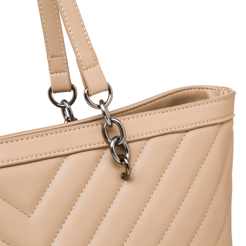 Borsa a spalla taupe trapuntata da donna Lora Ferres