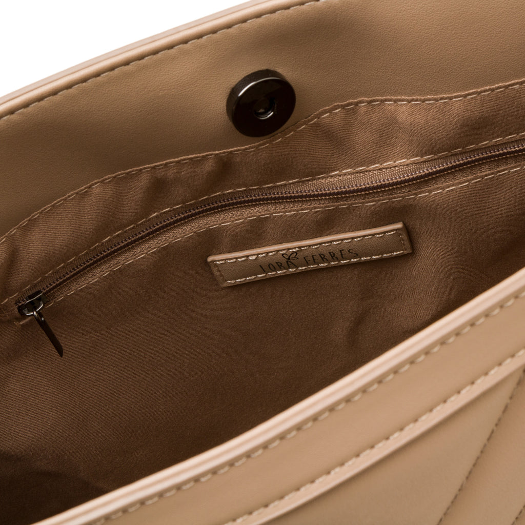 Borsa a spalla taupe trapuntata da donna Lora Ferres