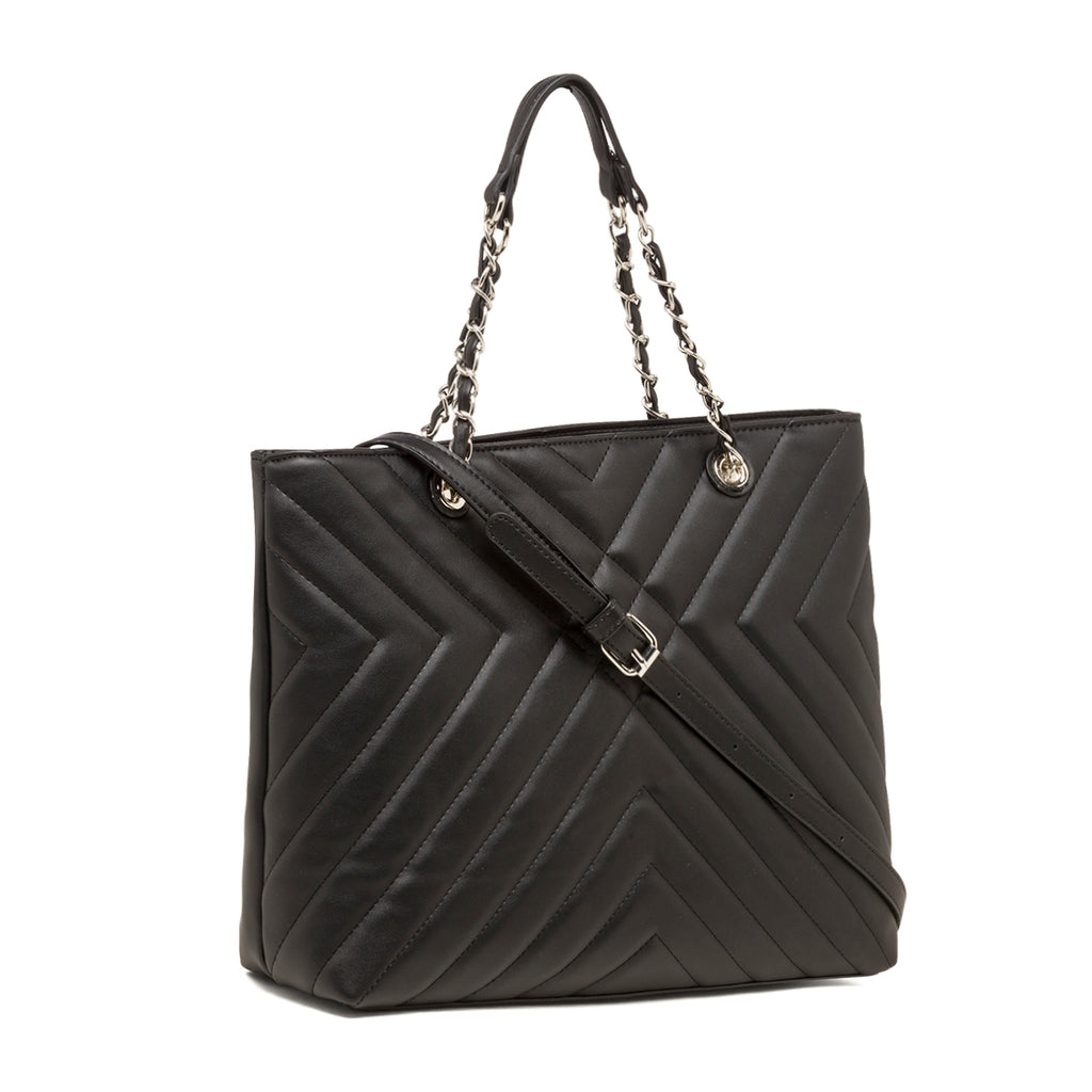 Borsa a spalla nera trapuntata da donna Lora Ferres