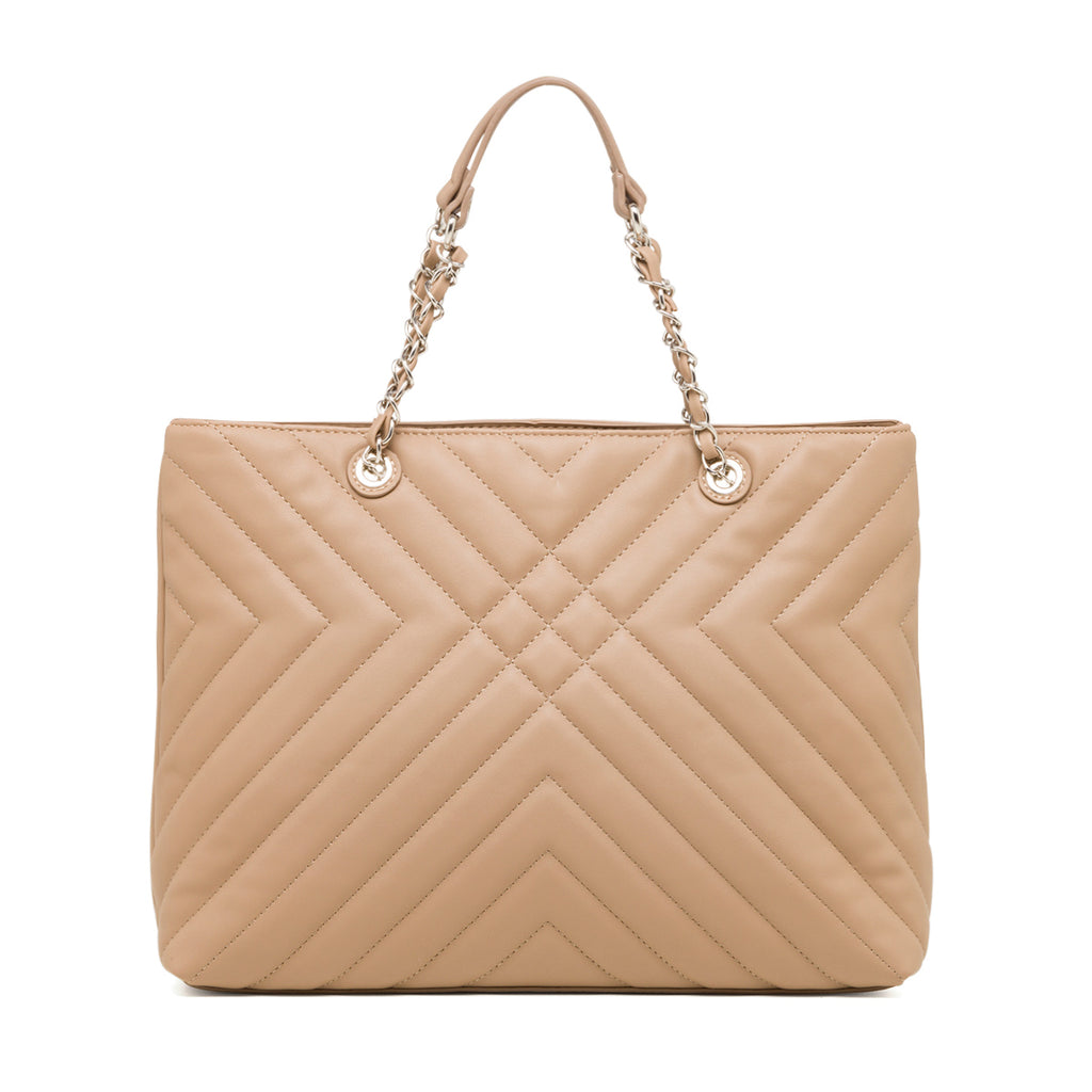 Borsa a spalla taupe trapuntata da donna Lora Ferres