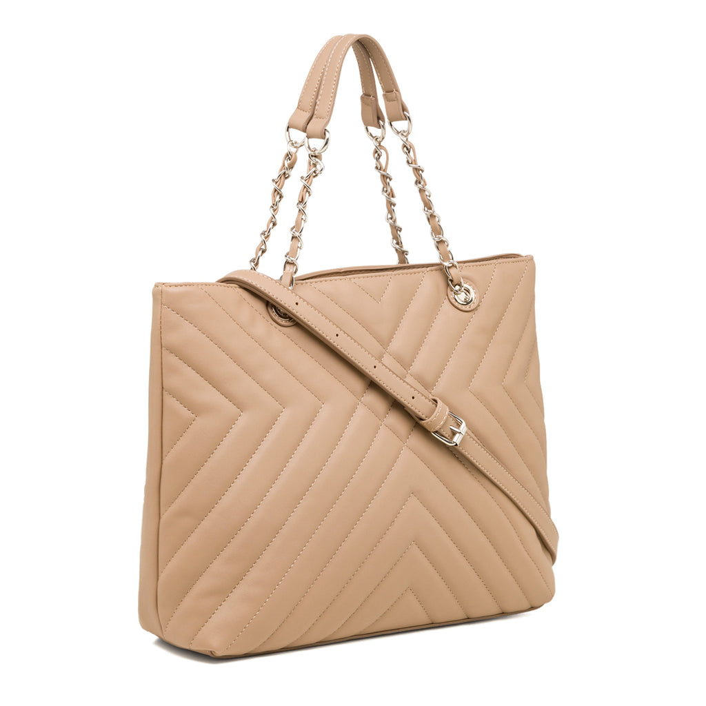 Borsa a spalla taupe trapuntata da donna Lora Ferres