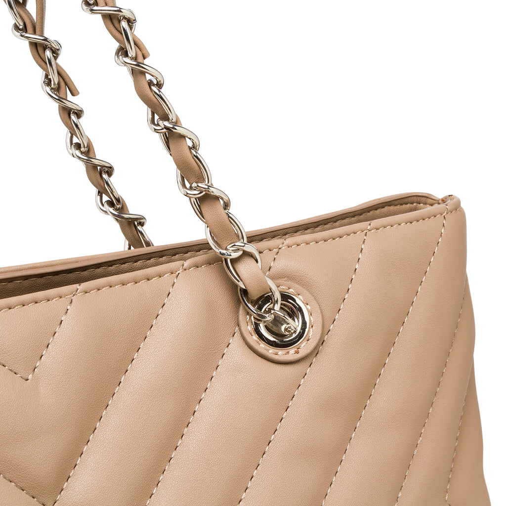 Borsa a spalla taupe trapuntata da donna Lora Ferres