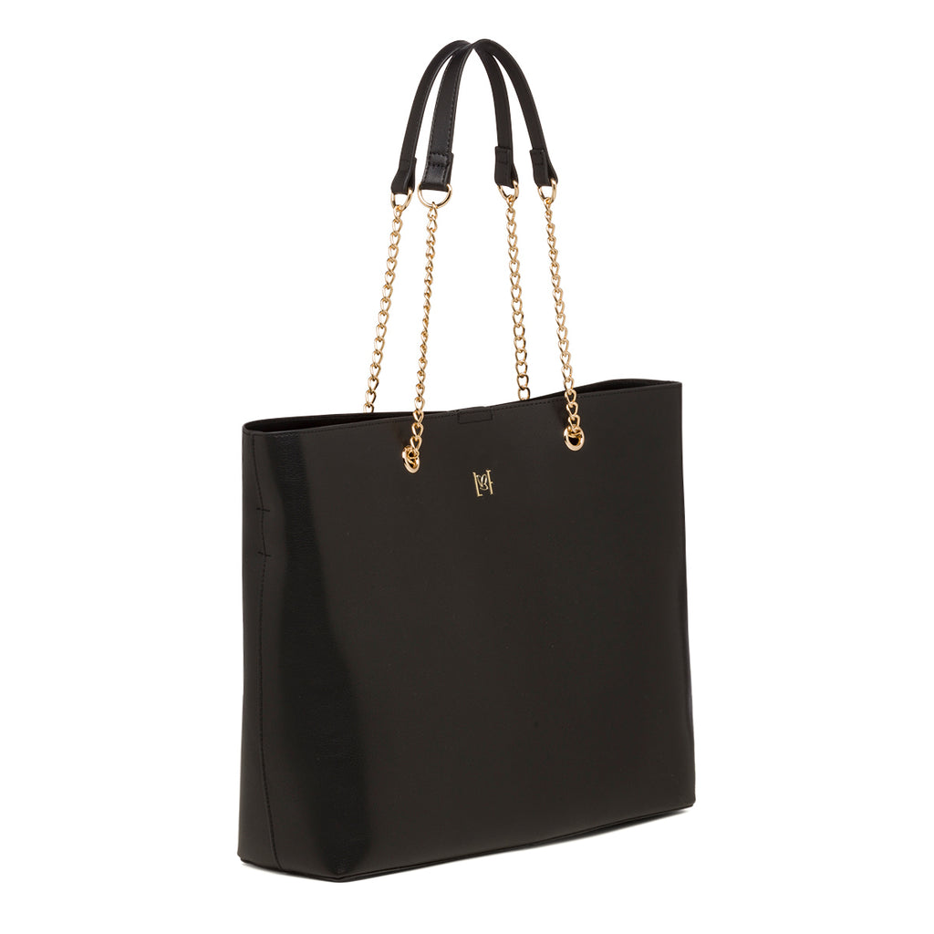 Borsa a spalla da donna nera con manici a catena Lora Ferres