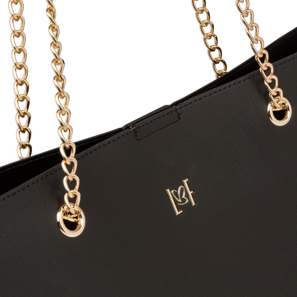 Borsa a spalla da donna nera con manici a catena Lora Ferres