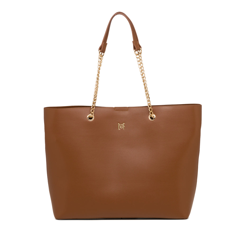 Borsa a spalla da donna marrone con manici a catena Lora Ferres