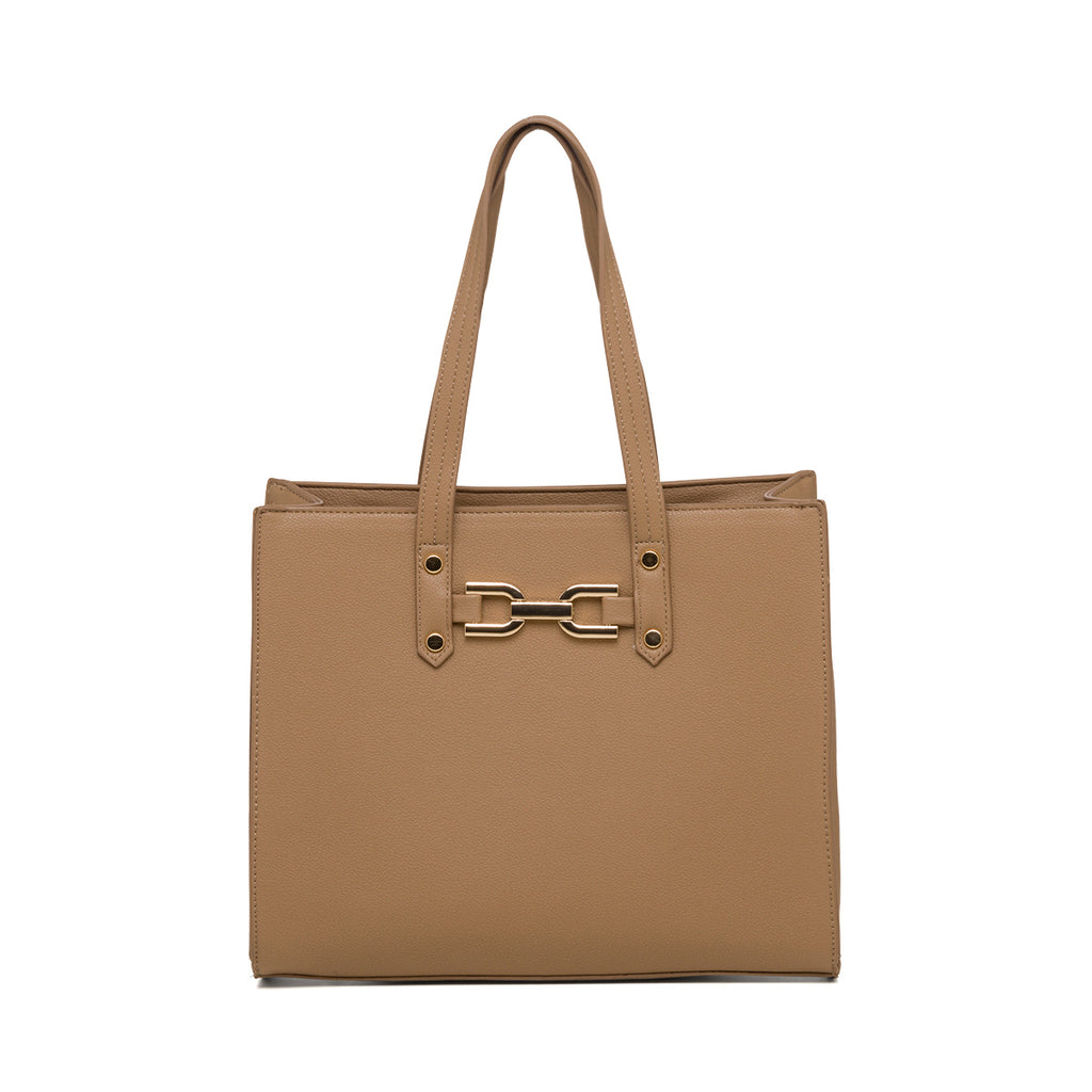 Borsa a spalla taupe da donna con morsetto Lora Ferres