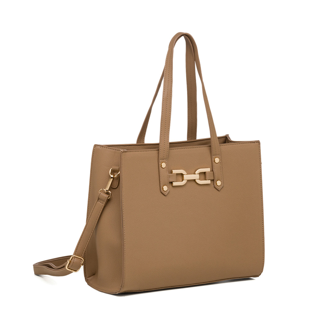 Borsa a spalla taupe da donna con morsetto Lora Ferres