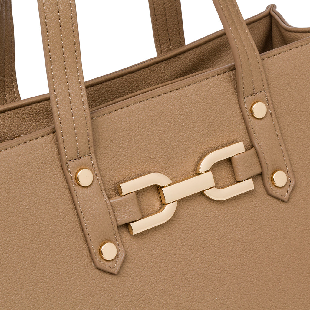 Borsa a spalla taupe da donna con morsetto Lora Ferres