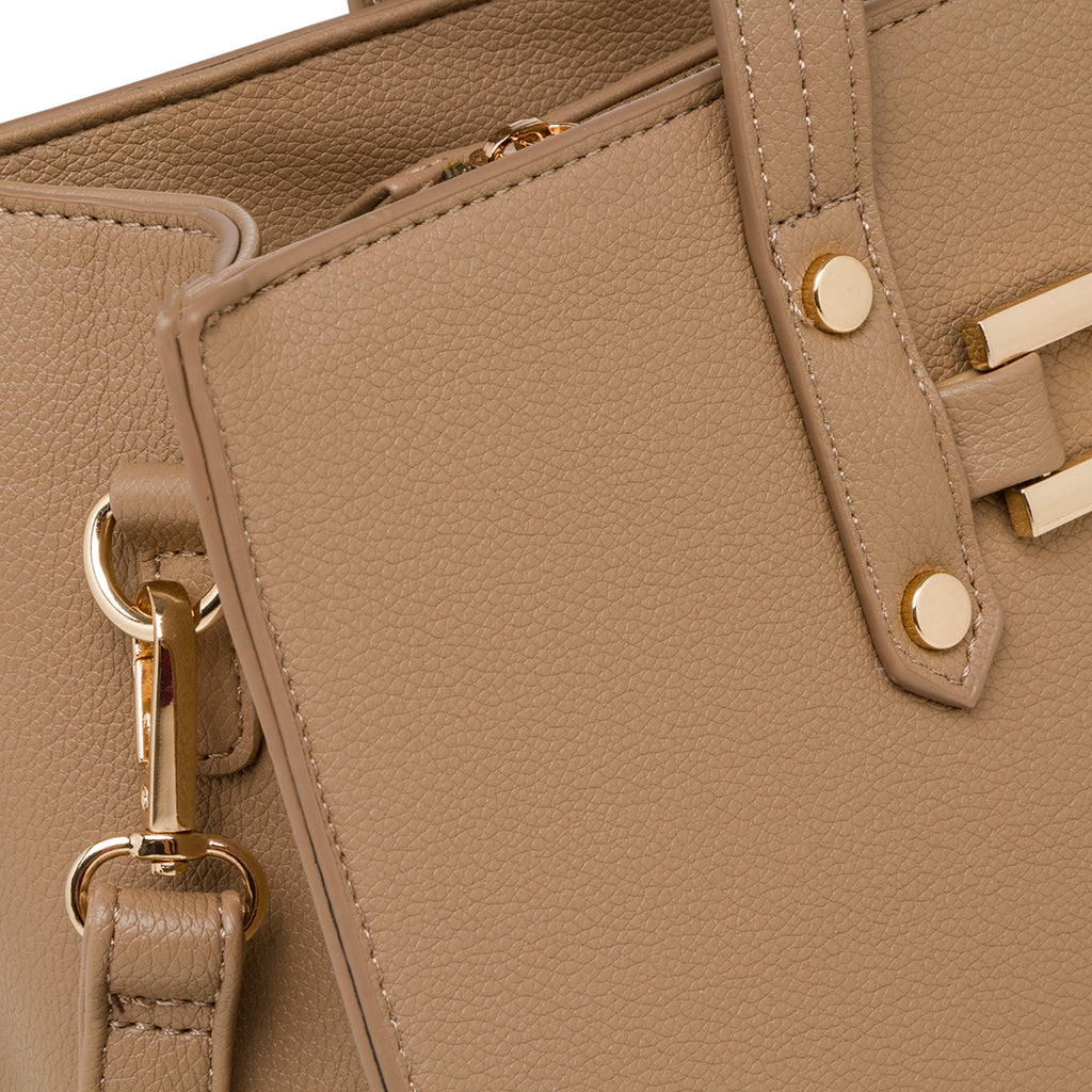 Borsa a spalla taupe da donna con morsetto Lora Ferres