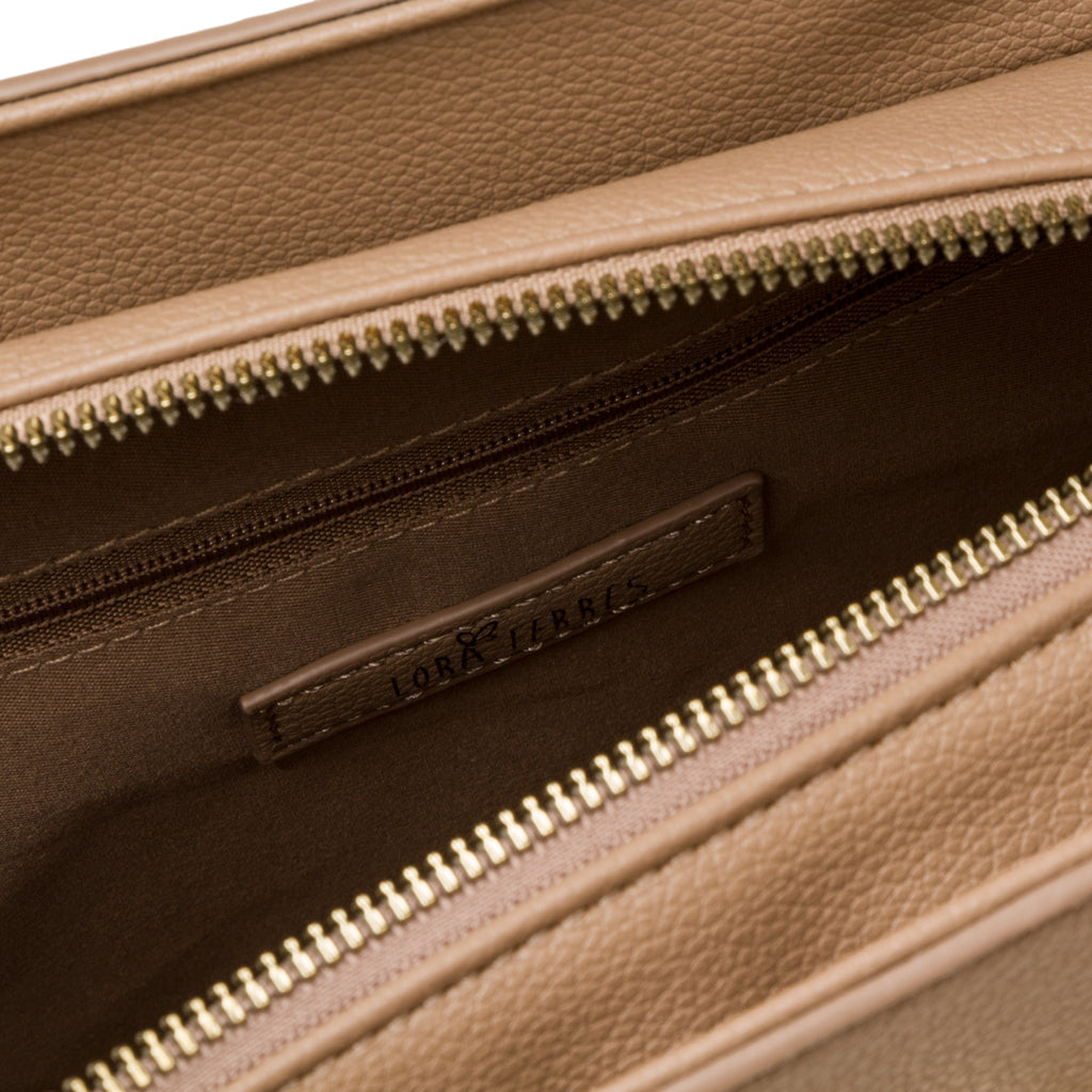 Borsa a spalla taupe da donna con morsetto Lora Ferres