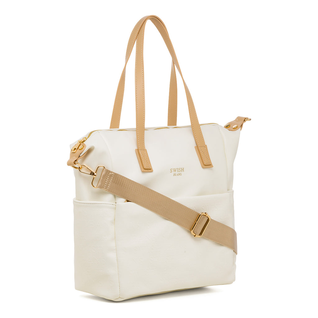Borsa a spalla bianca da donna con logo frontale Swish Jeans Sherry