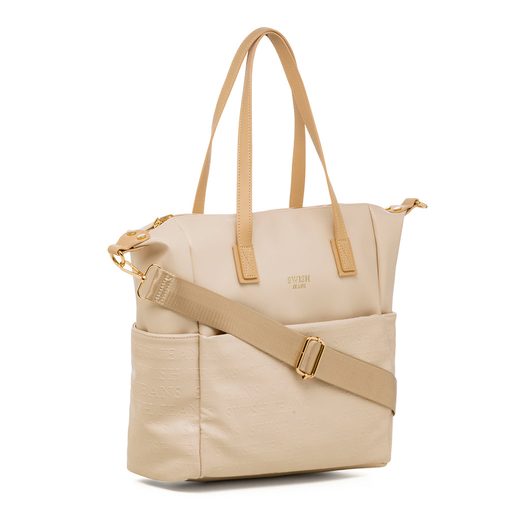 Borsa a spalla nude da donna con logo frontale Swish Jeans Sherry