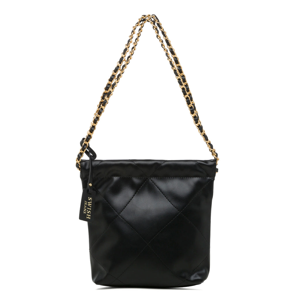 Borsa a spalla nera trapuntata da donna con manico a catena Swish Jeans Matilda