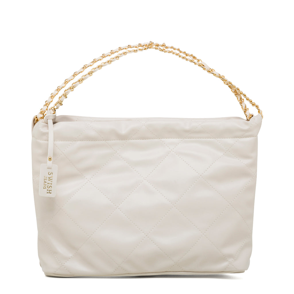 Borsa a spalla bianca off-white trapuntata da donna con manico a catena Swish Jeans Matilda