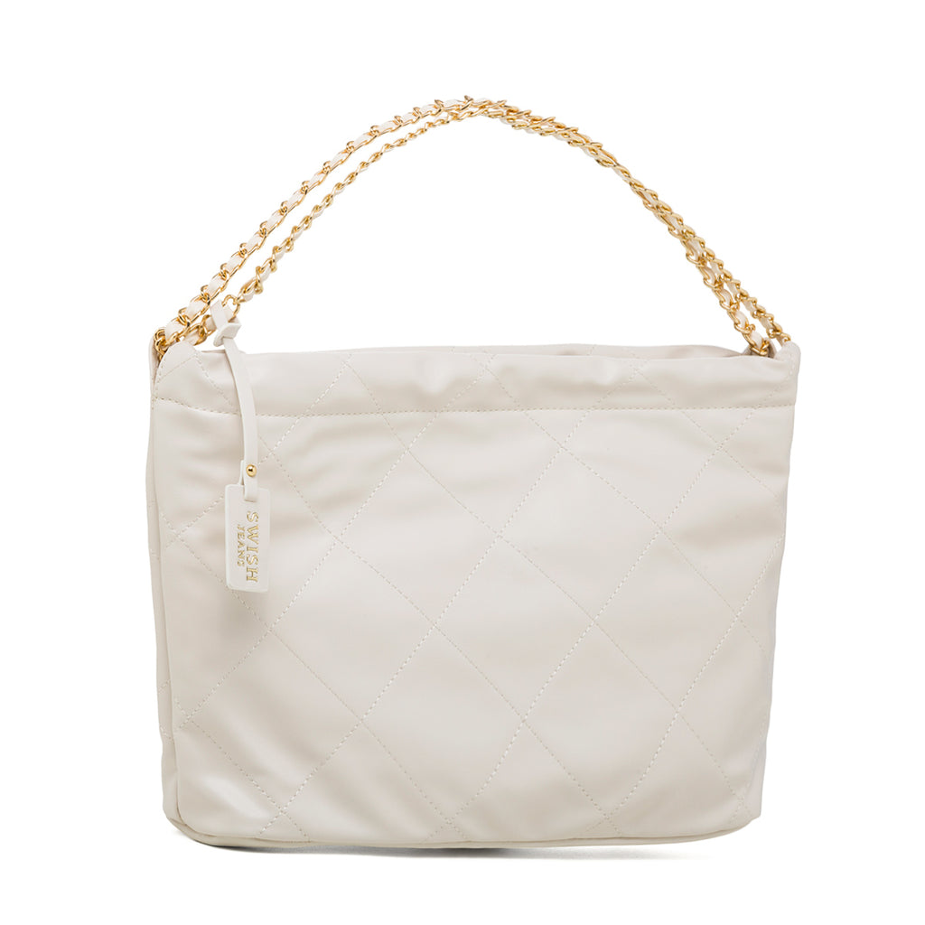 Borsa a spalla bianca off-white trapuntata da donna con manico a catena Swish Jeans Matilda
