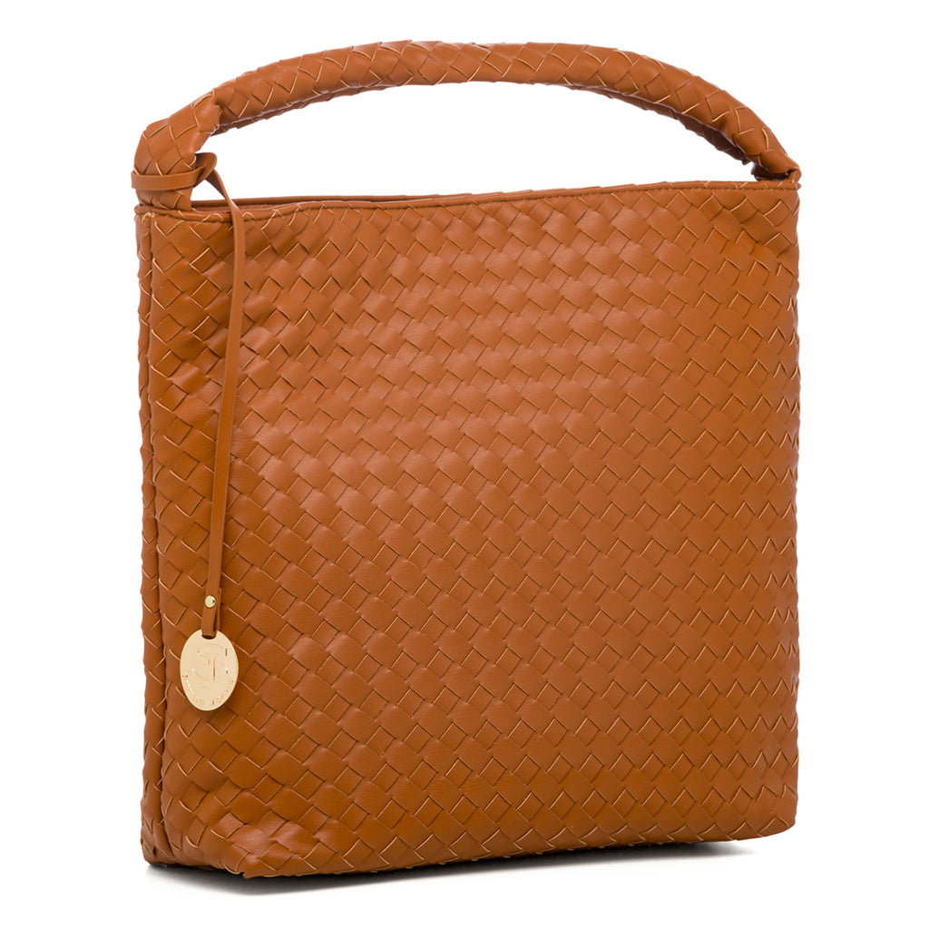 Borsa a spalla marrone cuoio da donna effetto intrecciato Swish Jeans Cica