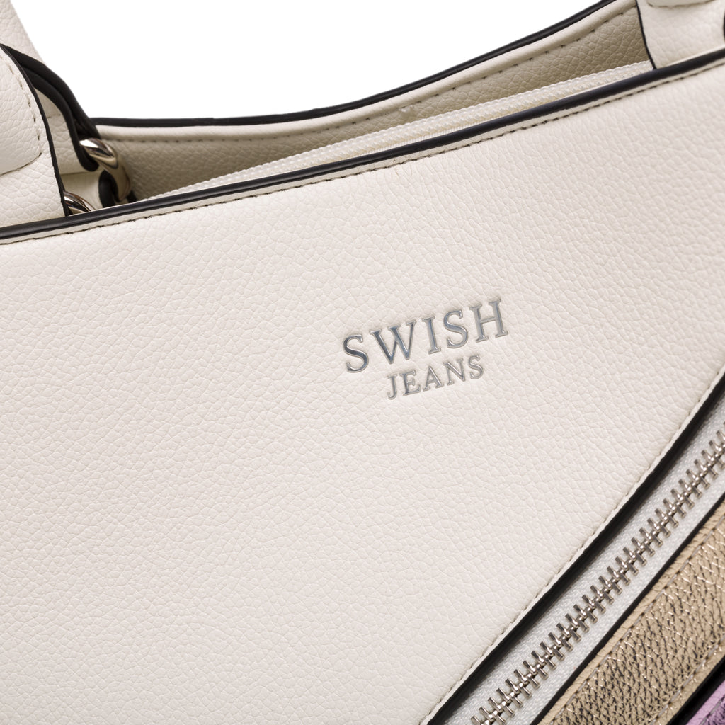 Borsa a mano bianca con strisce laminate multicolore Swish Jeans