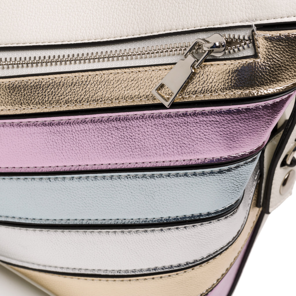 Borsa a mano bianca con strisce laminate multicolore Swish Jeans