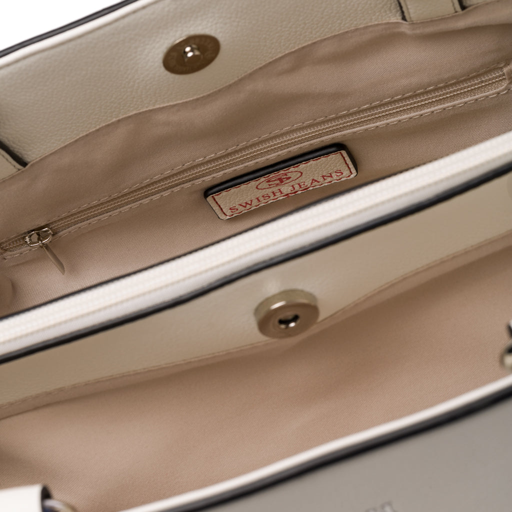 Borsa a mano bianca con strisce laminate multicolore Swish Jeans