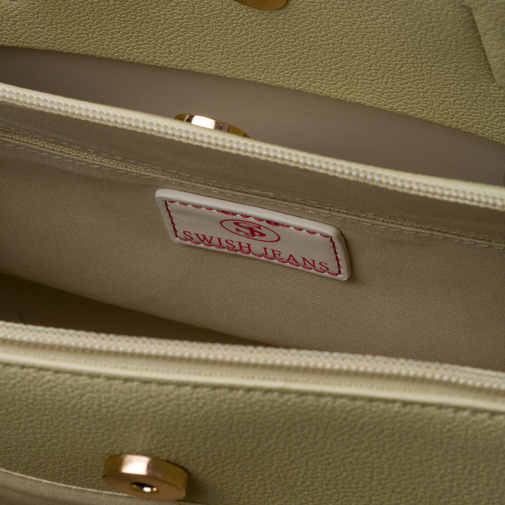 Borsa a mano verde con manici bianchi e fascia logata Swish Jeans