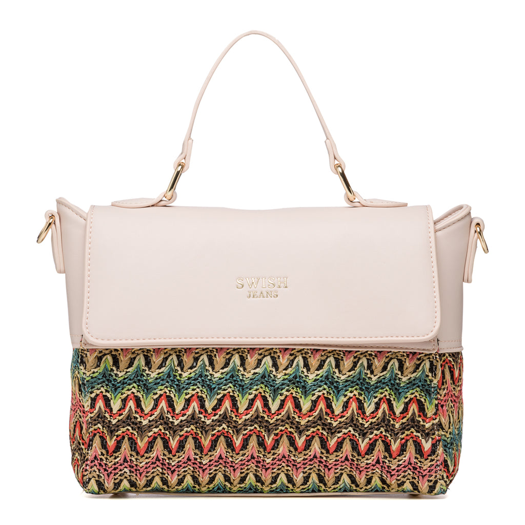 Borsa a mano rosa con dettagli intrecciati multicolore Swish Jeans